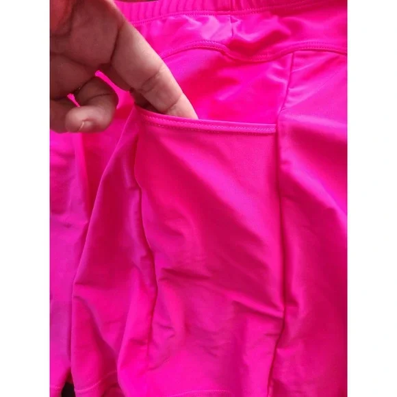 EUC Yonique Hot Pink Skirted Bikini Set - High- Waisted Tummy Control 20W Swim - Picture 9 of 11